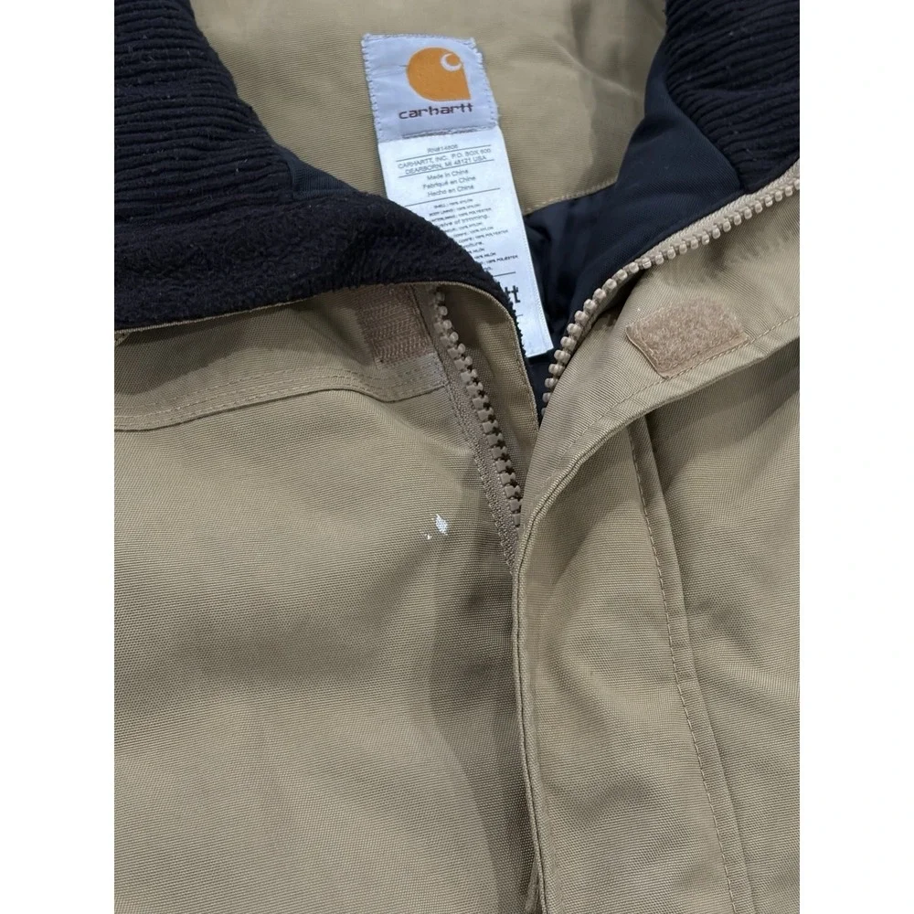 Carhartt V27 DKH Quilted Vest XL Khaki Ribbed Collar Full Zip Canvas Workwear